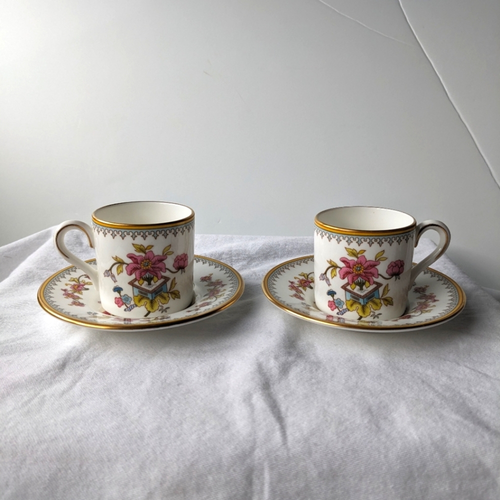 Coalport Persian Flower Floral Bone China Demitasse Expresso Cup Saucer Sets - 2